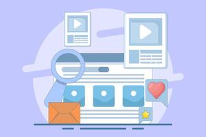 Search engine optimization concept, Website ranking in search engines, SERP, SEO optimization for website ranking, SERP and SEO optimization, illustration background with icons. vector