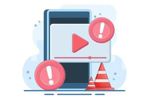 warning concept. recorder symbol with warning sign. risk and danger issue. notification, error, mistake, warning. exclamation mark. illustration. vector