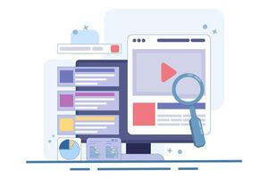 Search engine marketing concepts, Running advertising campaigns on search engines, Search Ads send traffic to websites, Advertising analysis. vector