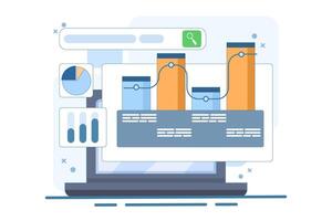 Graph search concept, business financial data analysis. Big data and analysis, document with graphs, flat design illustration. vector