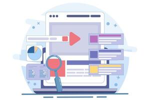 Search engine marketing concepts, Running advertising campaigns on search engines, Search Ads send traffic to websites, Advertising analysis, illustrations. vector