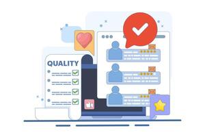 Quality control concept that implements quality control process. quality control or approval, assurance checklist document, assurance, company policy or compliance. illustration. vector