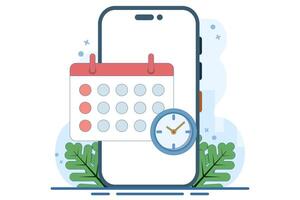Concept of planning application on screen. setting schedule on calendar. Schedule and planning calendar. Time management, work planning application. Calendar, schedule, appointment. vector