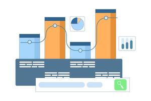 Graph search concept, document with graphs, business financial data analysis. Big data and analytics. flat illustration on background. vector