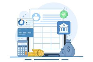 Concept of Managing financial transactions online, Cloud based accounting software, Internet banking, Tax management software, illustration background with icons. vector