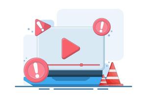 warning concept. recorder symbol with warning sign. risk and danger issue. notification, error, mistake, warning. exclamation mark. vector