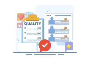 Quality control concept that implements quality control processes. assurance checklist documents, assurance concepts, company policies or compliance. quality control or approval. vector