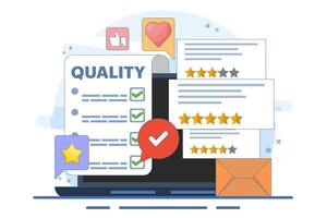 Quality control concept implementing quality control process. quality control or approval, assurance checklist document, assurance concept, company policy or compliance. vector