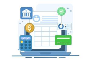Concept of Managing financial transactions online, Cloud based accounting software, Internet banking, Tax management software, illustration background with icons. vector