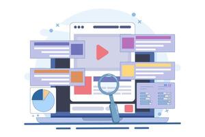 Search engine marketing concept, Search Ads send traffic to websites, Running advertising campaigns on search engines, Advertising analysis, flat illustrations. vector