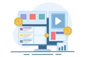 Search engine marketing concept, Advertising analysis, Running an advertising campaign on search engines, Search Ads sending traffic to a website, flat illustration. vector