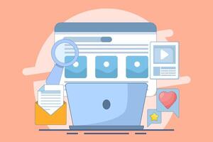 Search engine optimization concept, Website ranking in search engines, SERP, SEO optimization for website ranking, SERP and SEO optimization, illustration background with icons. vector
