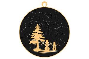 Pine tree and snowman snowy view Christmas ball vector