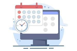 Planning app concept on screen. Planning schedule and calendar. Time management, work planning app. Calendar, schedule, appointments. vector