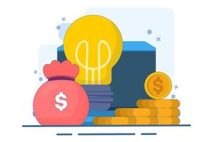 Light bulb with stack of gold coins, symbolizes innovative ideas, light bulb and dollar coins, Concept of financial ideas, financial growth and successful business strategies. vector