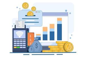 Business process and analyst concept, goals and objectives, Data analyst analyzes, explores and develops big data. business plan, finance, marketing, investment, flat illustration. vector