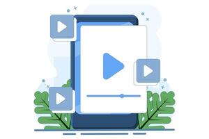 player screen concept on smart device, online content with window for landing page, UI, mobile app, Education or e-learning and tutorial. Flat illustration. vector