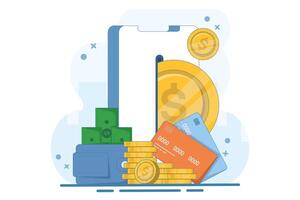 Digital money concept, wallet, transaction, technology, online payment, mobile payment, save money digitally, transfer app, flat illustration template on background. vector