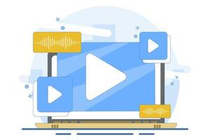 player screen concept on smart device, online content with window for landing page, UI, mobile app, Education or e-learning and tutorial. Flat illustration. vector