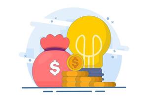 Light bulb with stack of gold coins, symbolizes innovative ideas, light bulb and dollar coins, Concept of financial ideas, financial growth and business strategy. flat illustration on background. vector