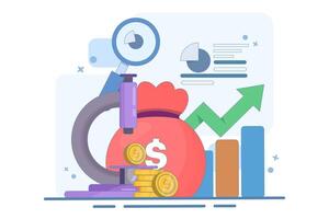 Financial analyst or consultant concept. Making financial operations. Financial studies, forecasts and risk assessments. Business strategy. Analyzing statistical or financial information. Illustration vector