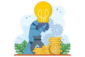 Financial idea concept, Light bulb with stack of gold coins, light bulb and dollar coins, symbolizes innovative ideas, financial growth and successful business strategies. flat illustration. vector