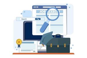 job search concept. new graduates looking for job information. job search and recruitment. websites and services. graduates with search bar. vector