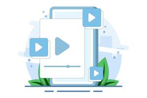 player screen concept on smart device, online content with window for landing page, UI, mobile app, Education or e-learning and tutorial. Flat illustration. vector