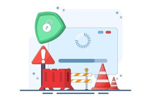 System maintenance concept, Error, Fixing problems, Device update, Software system is under maintenance, Software update process on device, updating operating system. illustration. vector