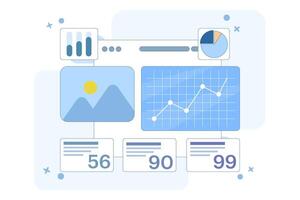 Business development concept. Marketing. Modern way to advertise and find customers. SEO. Business analysis, market research, product testing, data analysis. Flat illustration. vector