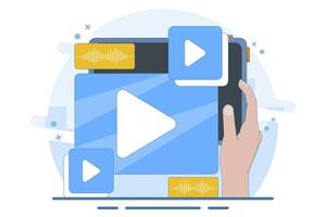 player screen concept on smart device, online content with window for landing page, UI, mobile app, Education or e-learning and tutorial. Flat illustration. vector