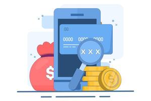 Security code financial concept, Smart phone with payment card, online payment with protection, security for online shopping, gold coins, digital marketing. vector
