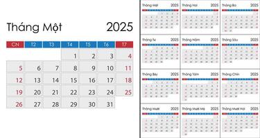 Calendar 2025 on Vietnamese language, week start on Sunday vector