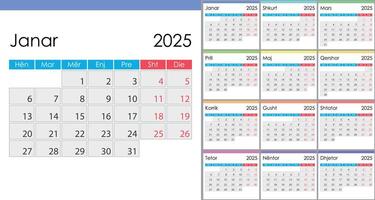 Calendar 2025 on Albanian language, week start on Monday vector