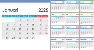 Calendar 2025 on Indonesian language, week start on Monday vector