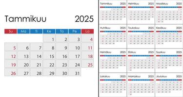 Calendar 2025 on finnish language, week start on Sunday vector