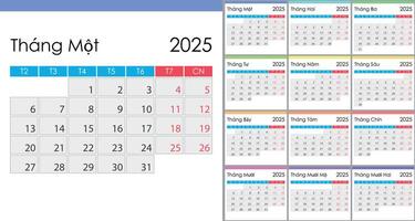Calendar 2025 on Vietnamese language, week start on Monday vector