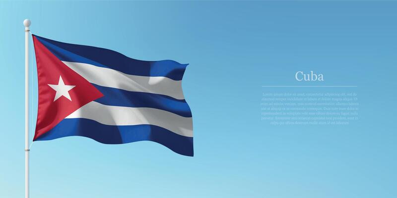 Waving Flag of Cuba Against Clear Blue Sky Copyspace