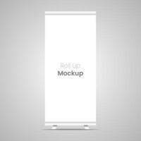 Roll up banner stand isolated on white backgrounds. blank display mockup for presentation vector