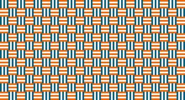 A seamless parquest geometric pattern featuring alternating orange and blue striped squares on white backhround. Perfect for modern designs. Editable background. vector
