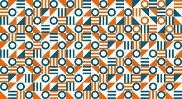 Abstract bauhaus geometric pattern, featuring circles, stripes, and triangles arranged in a rhythmic, visually engaging design. Ideal for backgrounds, wallpapers, and textile prints. vector