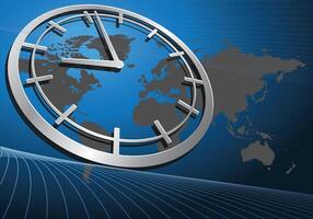 World Clock Concept with Global Map Background vector