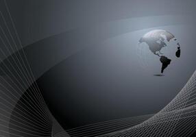 Grey Global Background with Floating Earth and Curved Lines vector