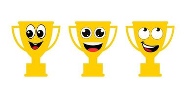 Cute Trophy set Emoji Line Icons In Different Expressions vector