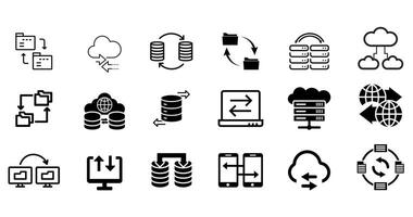 cloud storage icons set Data exchange, traffic, files, cloud, server. vector