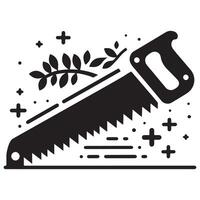 Hand Saw Icon with Nature Elements vector