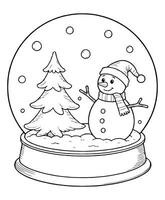 Coloring Page Outline Of Snow globe with snowman and tree for Christmas vector