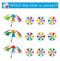 Puzzle game for children. Which top view is correct IQ training test. illustration vector