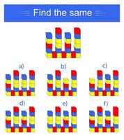 Educational game for kids. Need to find same square. Visual intelligence. illustration vector