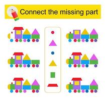 Connect the missing part. Attention task for kids. Cartoon train. vector